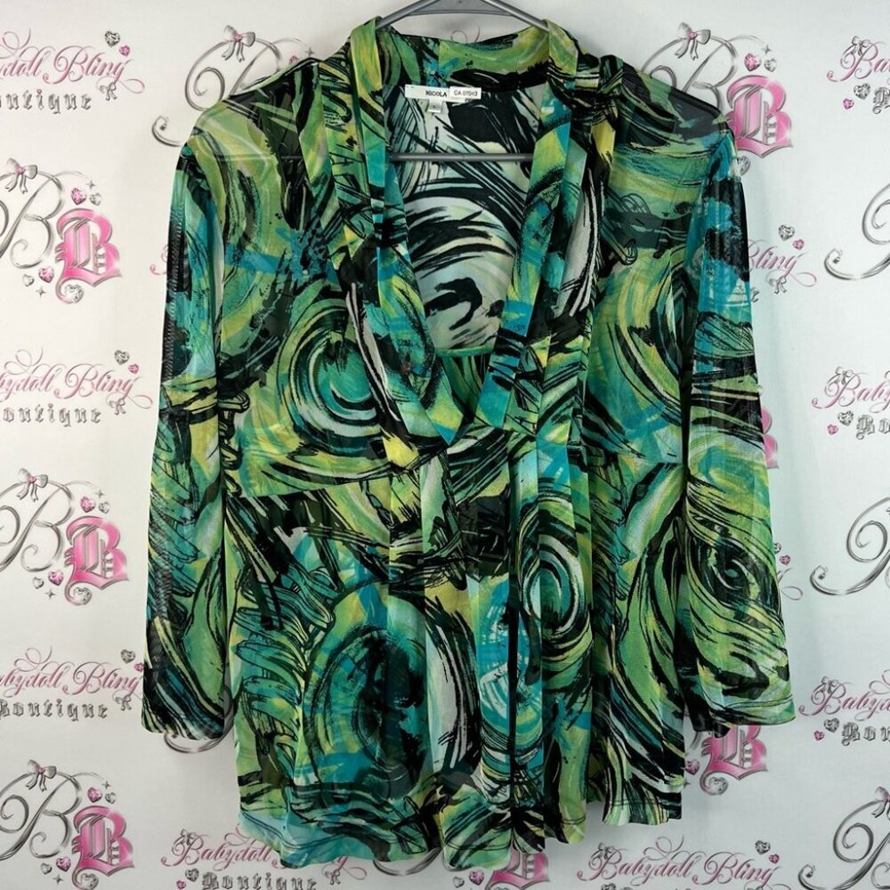 Nicola long sleeve blouse vinrant Green and Black blue Blouse abstract paint